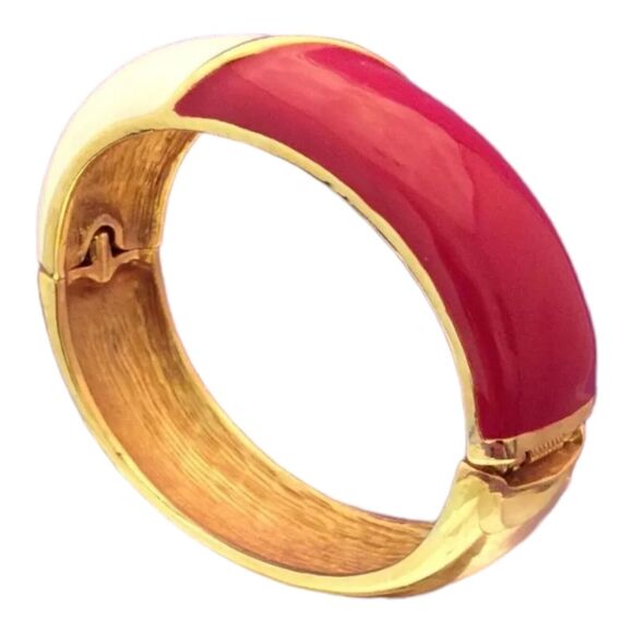 Vintage Bracelet Earring Set Red & Cream Enamel Gold Tone 9I - Picture 3 of 12